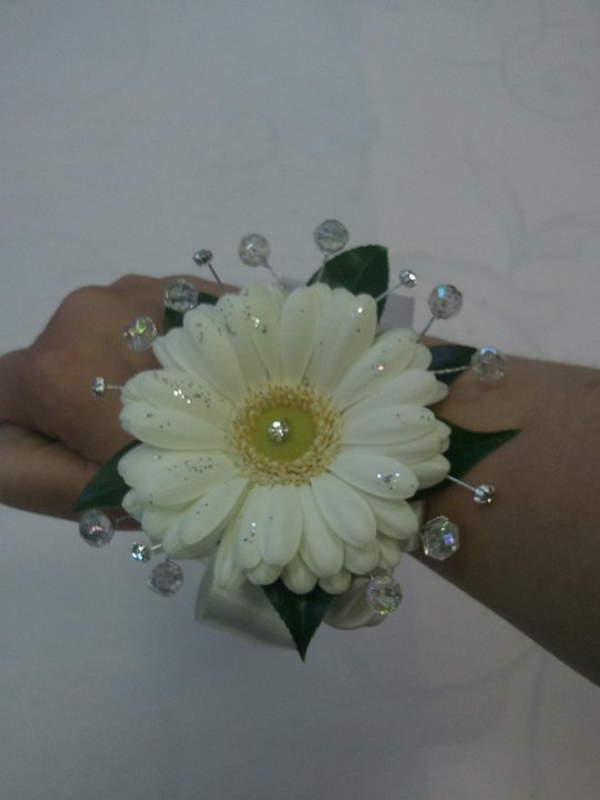 Eileen Jenkins gerbera and sparkle wrist corsage